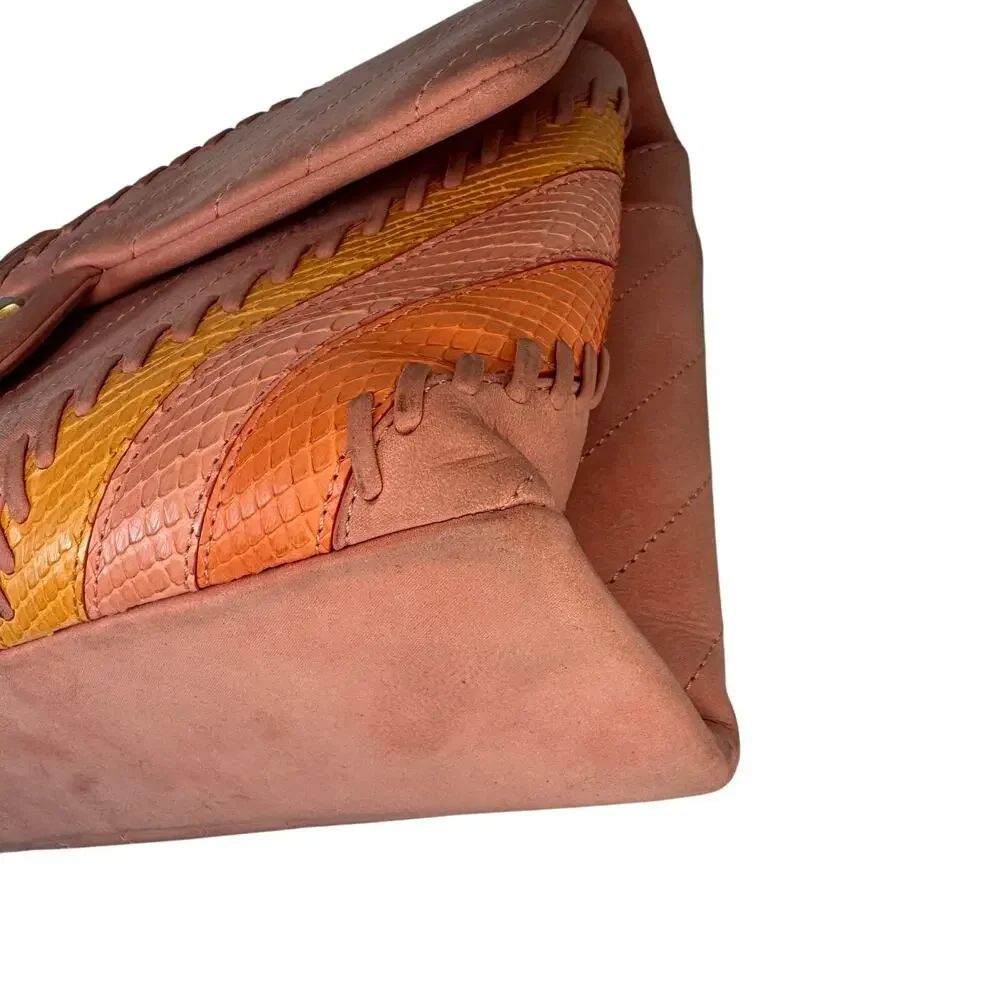 Chanel Patchwork Flap Bag Pink CC Snakeskin Paris-Cuba Medium Iridescent Chevron - Picture 15 of 16